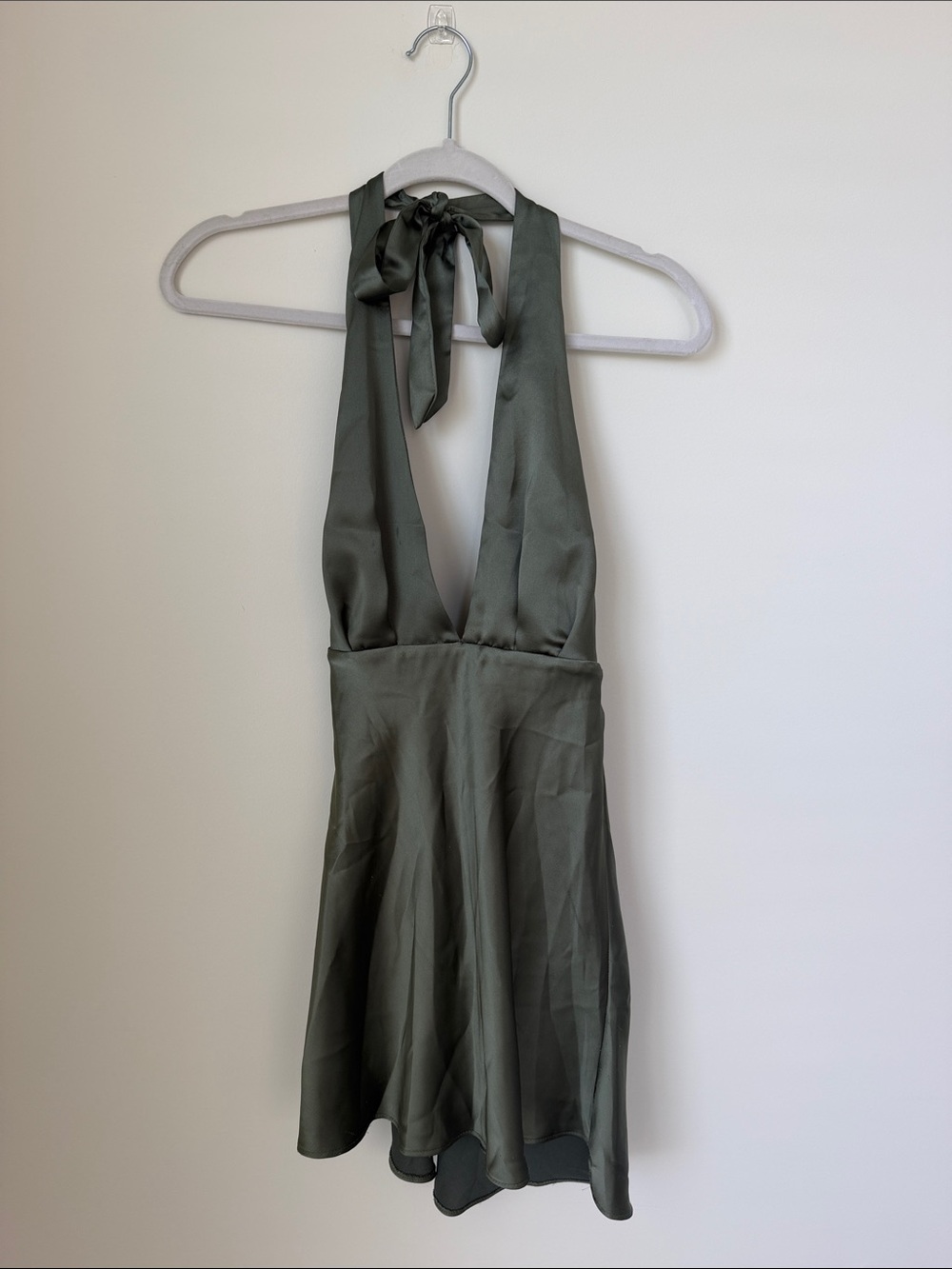Zara Olive Green Halter Satin Mini Dress